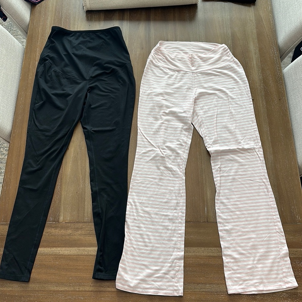 Motherhood Maternity Striped Sleep Pants & Isabel Maternity Black Leggings Small